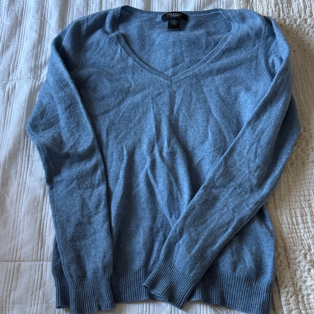 Ann Taylor Blue V-Neck Sweater